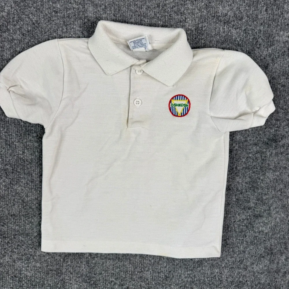 OshKosh Polo Shirt Kids Size 4 White Short Sleeve Logo Patch Made in USA Vintage